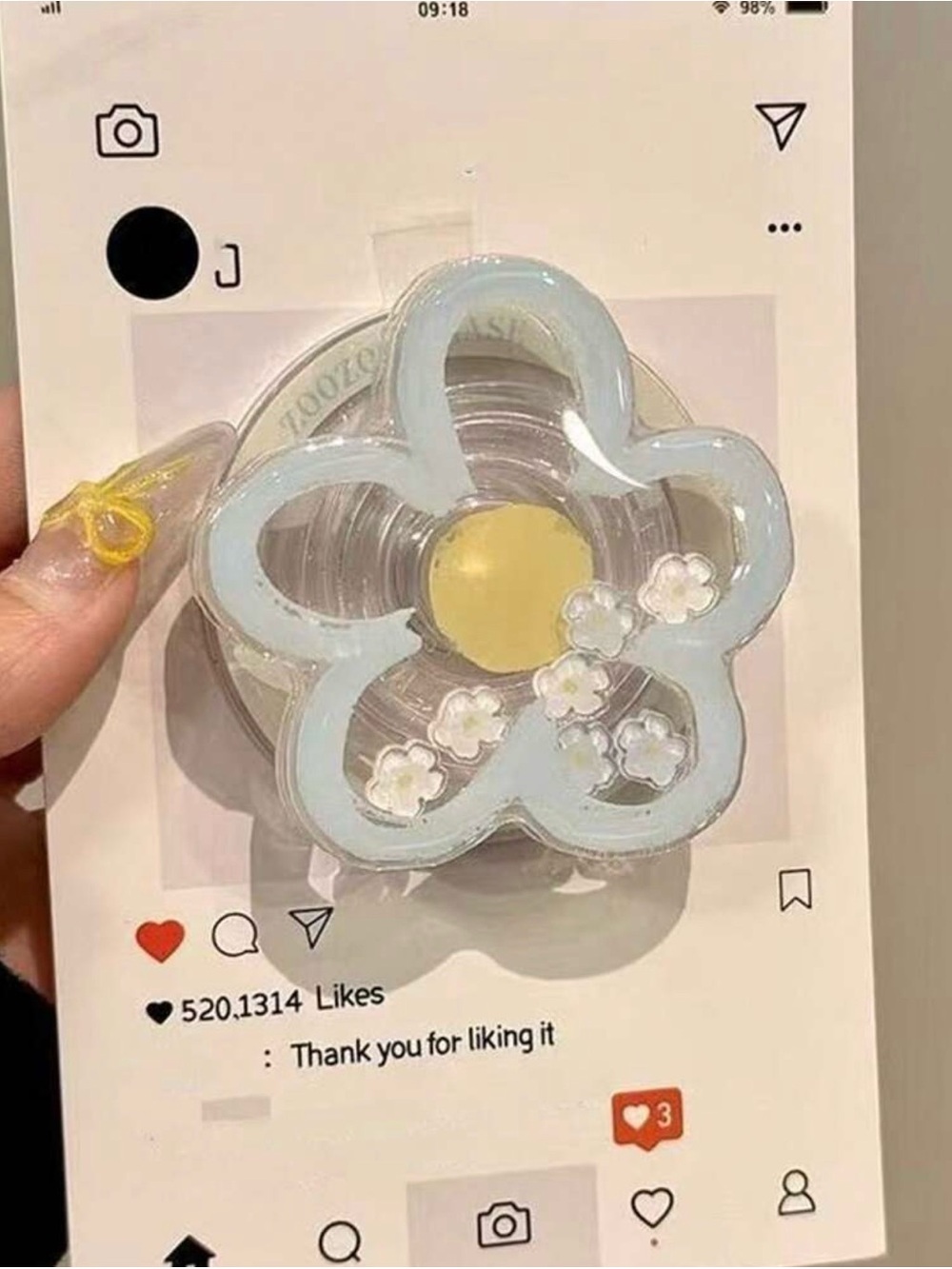 🪻Blue Flower Quicksand Style Rotatable Popsocket🪻